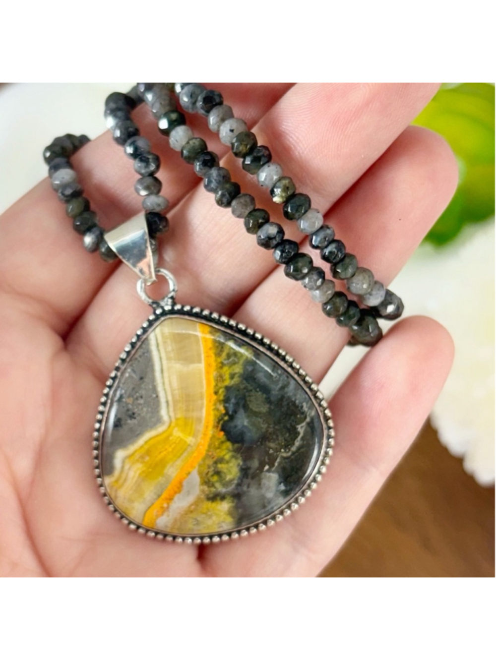 Bumblebee Bumble Bee Jasper Pendant Vintage Southwest Boho Style Pear New 925